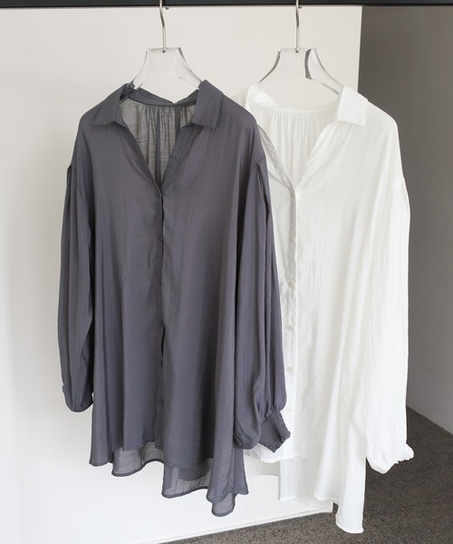 select MOCA Et（セレクトモカエト）の「【Et】Sleeve Gathered Sheer Wide Shirt（シャツ/ブラウス・レディース・ホワイト/グレー・FREE）」の19枚目の写真