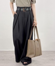 CLOTHY | 【モードなゆるワイド×キレイめしっとり素材】ベルト付きワイドタックパンツ(スラックス)