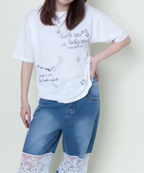 GORGE（ゴージ）の「《手描き風ロゴ×ゆるシルエット》レディース プリントTシャツ ランダム英字 半袖 オフホワイト ブラック 春夏秋（Tシャツ/カットソー・レディース・ブラック/オフホワイト・F）」の9枚目の写真