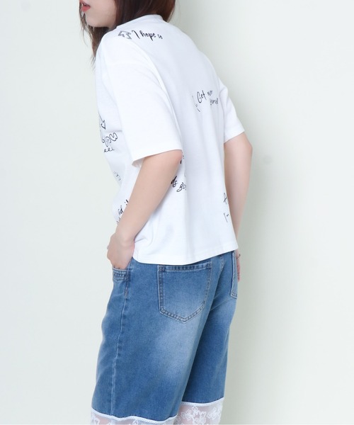 GORGE（ゴージ）の「《手描き風ロゴ×ゆるシルエット》レディース プリントTシャツ ランダム英字 半袖 オフホワイト ブラック 春夏秋（Tシャツ/カットソー・レディース・ブラック/オフホワイト・F）」の8枚目の写真