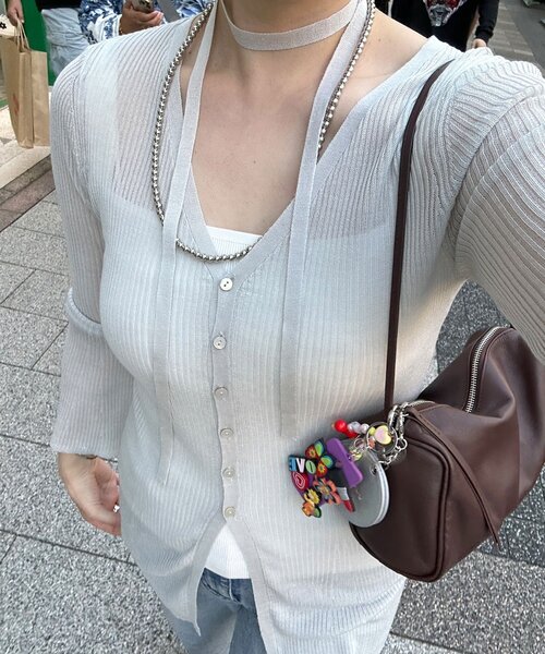 SHENERY（シーナリー）の「《インフルエンサー＠komorin_コラボ》チョーカーリブカーディガン（カーディガン/ボレロ・レディース・ブラック/ライトグレー/グリーン・FREE）」の13枚目の写真