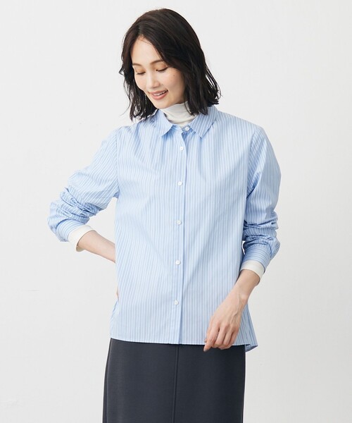 J.PRESS Ladies(J.プレス レディス)の「BEZ ドビーストライプ シャツカラー ブラウス(シャツ/ブラウス・レディース・サックスブルー系1/ピンク系1/ネイビー系1・XS/S)」の3枚目の写真