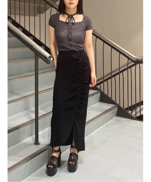 SLY(スライ)の「FRONT BUTTON KNIT SK フロントボタン ニット スカート サマーニット 夏服(スカート・レディース・レッド/杢グレー/ブラック・FREE)」の17枚目の写真