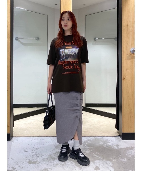 SLY(スライ)の「FRONT BUTTON KNIT SK フロントボタン ニット スカート サマーニット 夏服(スカート・レディース・レッド/杢グレー/ブラック・FREE)」の22枚目の写真