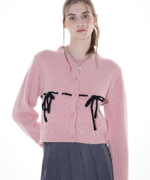LARTIGENT(ラーティゼン)の「L14 COTTON CANDY CARDIGAN(カーディガン/ボレロ・レディース・ピンク/ブラック・FREE)」の2枚目の写真