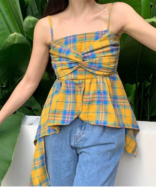 gossip！ロサンゼルス（ゴシップロサンゼルス）の「Y2K ロングテールシルエット チェックキャミソール（Tシャツ/カットソー・レディース・マルチ/ブルー/ブラック/ピンク・FREE）」の10枚目の写真