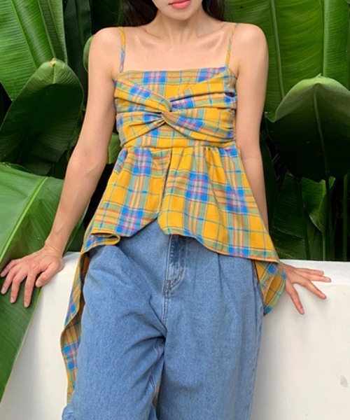 gossip！ロサンゼルス（ゴシップロサンゼルス）の「Y2K ロングテールシルエット チェックキャミソール（Tシャツ/カットソー・レディース・マルチ/ブルー/ブラック/ピンク・FREE）」の14枚目の写真