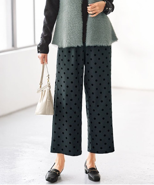 BELLUNA PLUS(ベルーナ)の「ドットフロッキー素材ワイドパンツ(その他パンツ・レディース・ブラウン/ブラック・MEDIUM/LARGE/X-LARGE/SMALL)」の1枚目の写真