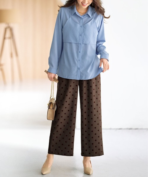 BELLUNA PLUS(ベルーナ)の「ドットフロッキー素材ワイドパンツ(その他パンツ・レディース・ブラウン/ブラック・MEDIUM/LARGE/X-LARGE/SMALL)」の10枚目の写真