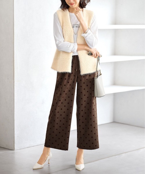 BELLUNA PLUS(ベルーナ)の「ドットフロッキー素材ワイドパンツ(その他パンツ・レディース・ブラウン/ブラック・MEDIUM/LARGE/X-LARGE/SMALL)」の12枚目の写真