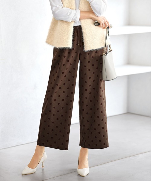BELLUNA PLUS(ベルーナ)の「ドットフロッキー素材ワイドパンツ(その他パンツ・レディース・ブラウン/ブラック・MEDIUM/LARGE/X-LARGE/SMALL)」の9枚目の写真