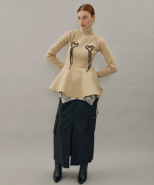 VIOLETTA(ヴィオレッタ)の「ハートモチーフペプラムニット(ニット/セーター・レディース・アイボリー/ブラック/ライトブルー/ベージュ・FREE)」の20枚目の写真