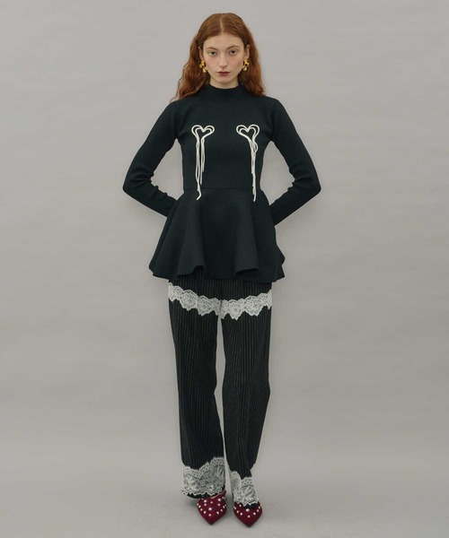 VIOLETTA(ヴィオレッタ)の「ハートモチーフペプラムニット(ニット/セーター・レディース・アイボリー/ブラック/ライトブルー/ベージュ・FREE)」の14枚目の写真