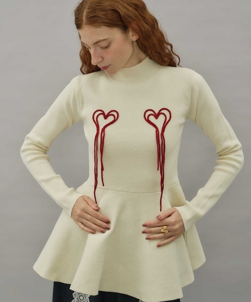 VIOLETTA(ヴィオレッタ)の「ハートモチーフペプラムニット(ニット/セーター・レディース・アイボリー/ブラック/ライトブルー/ベージュ・FREE)」の6枚目の写真