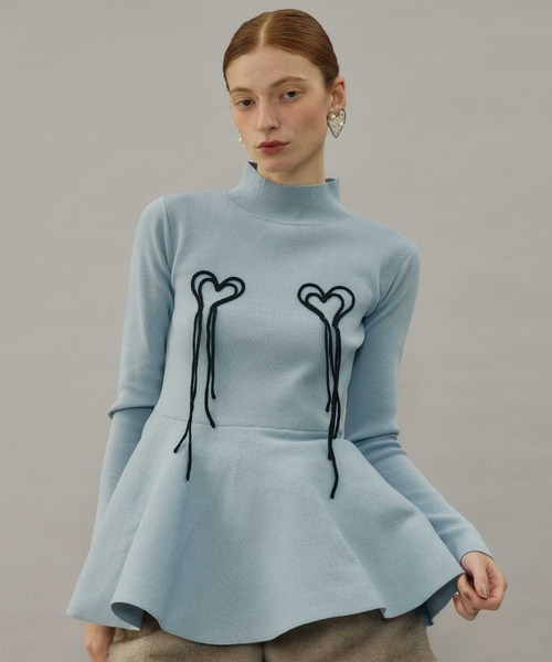 VIOLETTA(ヴィオレッタ)の「ハートモチーフペプラムニット(ニット/セーター・レディース・アイボリー/ブラック/ライトブルー/ベージュ・FREE)」の22枚目の写真