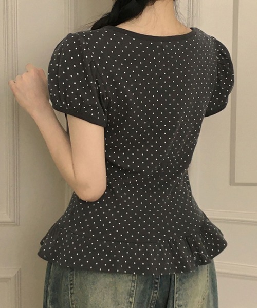 gossip!ロサンゼルス(ゴシップロサンゼルス)の「リボンストラップ 裾フリルパフスリーブトップス(Tシャツ/カットソー・レディース・ホワイト/グレー/ブラック・FREE)」の8枚目の写真