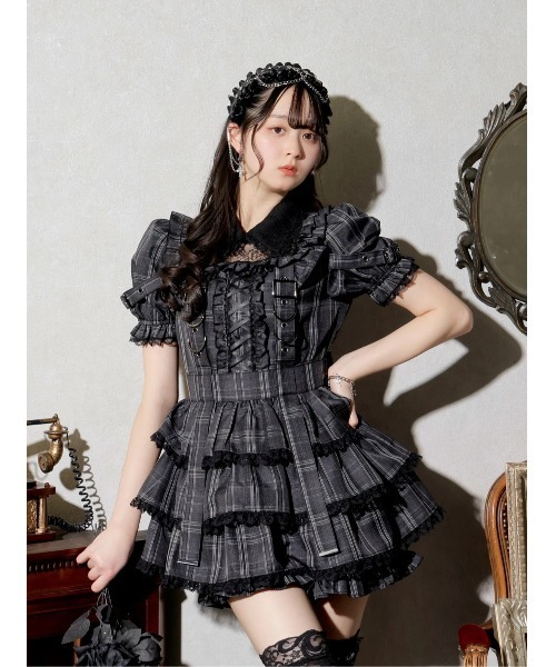 レースアップサスペンダーティアードセットアップ（ワンピース