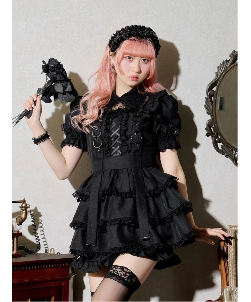 NOEMIE（ノエミー）の「レースアップサスペンダーティアードセットアップ（ワンピース・レディース・ブルー/ブラック/ダークグレー/ピンク・M）」の3枚目の写真
