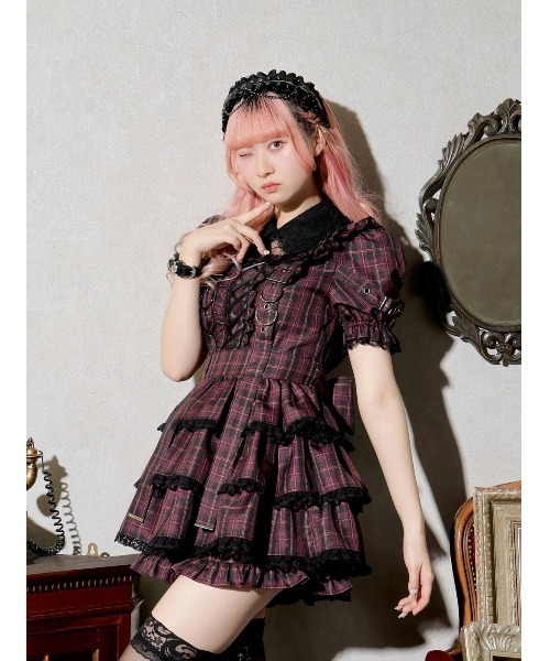 NOEMIE（ノエミー）の「レースアップサスペンダーティアードセットアップ（ワンピース・レディース・ブルー/ブラック/ダークグレー/ピンク・M）」の6枚目の写真