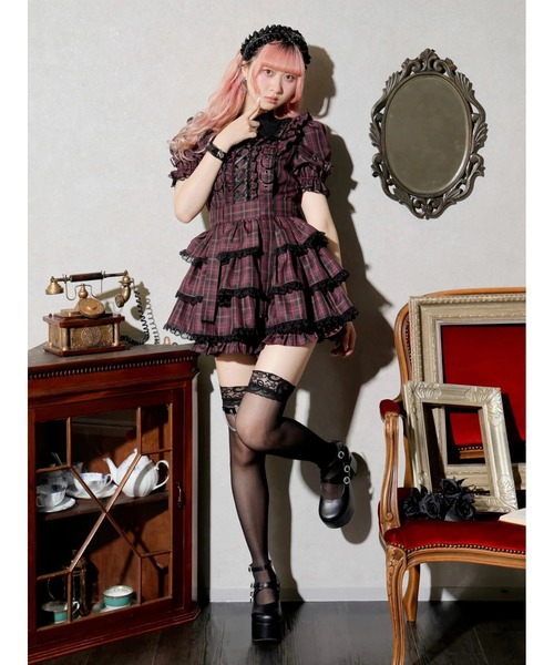 レースアップサスペンダーティアードセットアップ（ワンピース