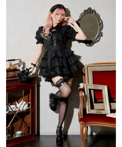 NOEMIE（ノエミー）の「レースアップサスペンダーティアードセットアップ（ワンピース・レディース・ブルー/ブラック/ダークグレー/ピンク・M）」の17枚目の写真