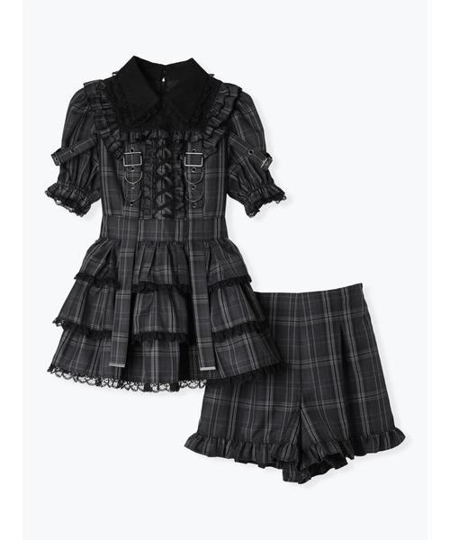 レースアップサスペンダーティアードセットアップ（ワンピース