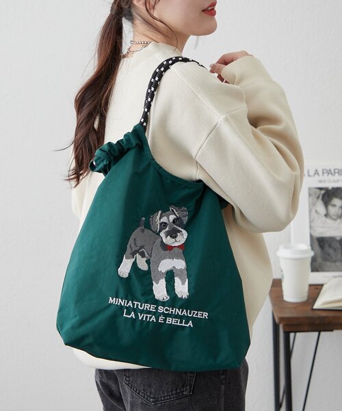 Remind me and forever（リマインドミーアンドフォーエバー）の「アニマル刺繍コードトートバッグ（ショルダーバッグ・レディース・グリーン/ベージュ/ブルー系その他/グレー/ブルー/アイボリー/ネイビー/グレー系その他2・FREE）」の16枚目の写真