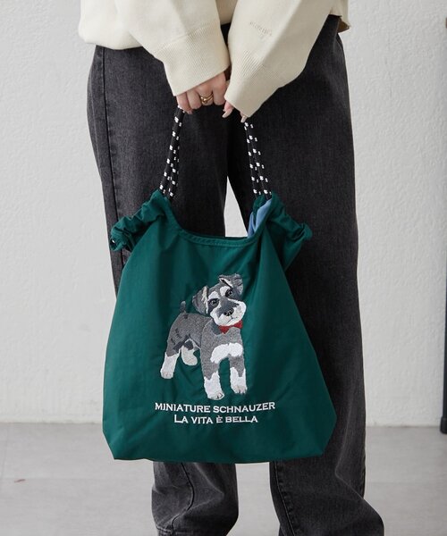 Remind me and forever（リマインドミーアンドフォーエバー）の「アニマル刺繍コードトートバッグ（ショルダーバッグ・レディース・グリーン/ベージュ/ブルー系その他/グレー/ブルー/アイボリー/ネイビー/グレー系その他2・FREE）」の12枚目の写真