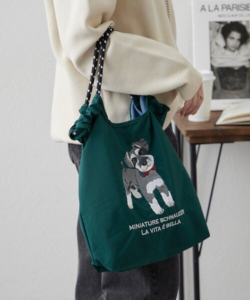 Remind me and forever（リマインドミーアンドフォーエバー）の「アニマル刺繍コードトートバッグ（ショルダーバッグ・レディース・グリーン/ベージュ/ブルー系その他/グレー/ブルー/アイボリー/ネイビー/グレー系その他2・FREE）」の15枚目の写真