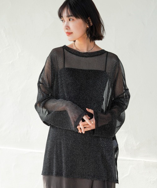 Bou Jeloud（ブージュルード）の「オーバーサイズラメシアートップス（Tシャツ/カットソー・レディース・ベージュ/ブラウン/ブラック/グレー・FREE）」の2枚目の写真