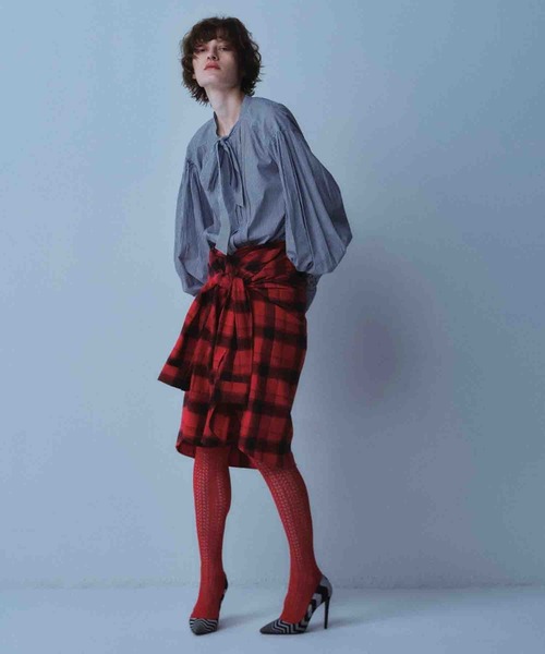 crinkle crinkle crinkle（クリンクルクリンクルクリンクル）の「【crinkle crinkle crinkle】tuck ribbon stripe blouse/タックリボンストライプブラウス（シャツ/ブラウス・レディース・ブルー・FREE）」の8枚目の写真