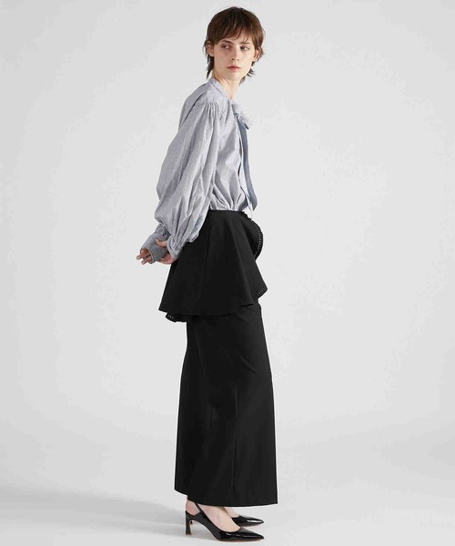 crinkle crinkle crinkle（クリンクルクリンクルクリンクル）の「【crinkle crinkle crinkle】tuck ribbon stripe blouse/タックリボンストライプブラウス（シャツ/ブラウス・レディース・ブルー・FREE）」の4枚目の写真