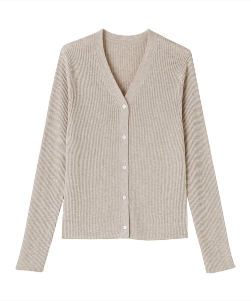セール】婦人 なめらかリブ編みVネックカーディガン（カーディガン