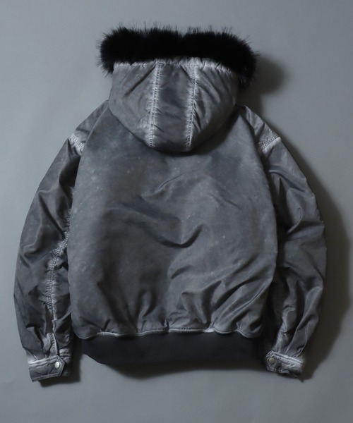 ANPAS(アンパス)の「Washed Hooded Bomber Jacket/ ヴィンテージ加工 フードファーボンバージャケット フライトジャケット パーカー ミリタリーブルゾン アウター メンズ レディース(ブルゾン・メンズ・カーキ/ブラック/ライトグレー・L/M)」の6枚目の写真