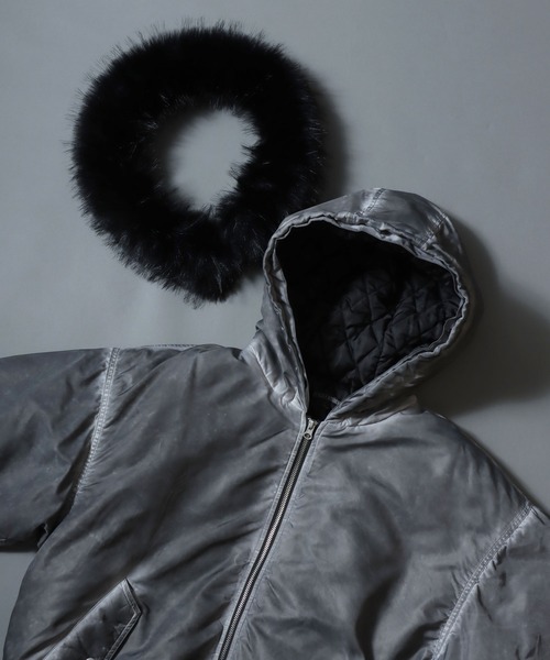 ANPAS(アンパス)の「Washed Hooded Bomber Jacket/ ヴィンテージ加工 フードファーボンバージャケット フライトジャケット パーカー ミリタリーブルゾン アウター メンズ レディース(ブルゾン・メンズ・カーキ/ブラック/ライトグレー・L/M)」の10枚目の写真