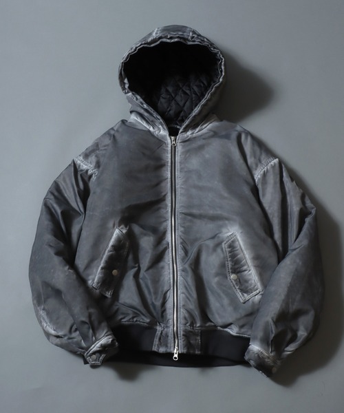 ANPAS(アンパス)の「Washed Hooded Bomber Jacket/ ヴィンテージ加工 フードファーボンバージャケット フライトジャケット パーカー ミリタリーブルゾン アウター メンズ レディース(ブルゾン・メンズ・カーキ/ブラック/ライトグレー・L/M)」の4枚目の写真