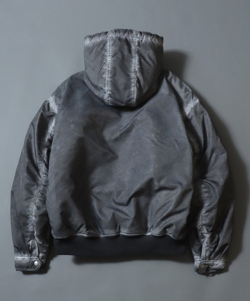 ANPAS(アンパス)の「Washed Hooded Bomber Jacket/ ヴィンテージ加工 フードファーボンバージャケット フライトジャケット パーカー ミリタリーブルゾン アウター メンズ レディース(ブルゾン・メンズ・カーキ/ブラック/ライトグレー・L/M)」の5枚目の写真