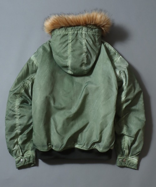 ANPAS(アンパス)の「Washed Hooded Bomber Jacket/ ヴィンテージ加工 フードファーボンバージャケット フライトジャケット パーカー ミリタリーブルゾン アウター メンズ レディース(ブルゾン・メンズ・カーキ/ブラック/ライトグレー・L/M)」の8枚目の写真