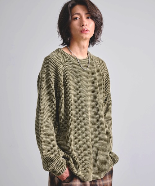 Revo. パウダーブリーチ加工 ワッフル編み ルーズニット プルオーバー
