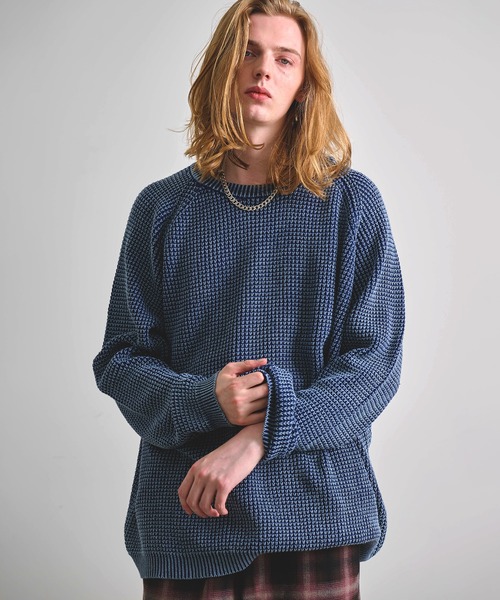 Revo. パウダーブリーチ加工 ワッフル編み ルーズニット プルオーバー