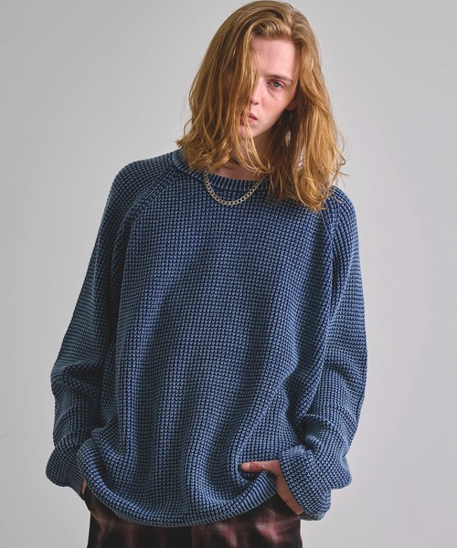 Revo. パウダーブリーチ加工 ワッフル編み ルーズニット プルオーバー