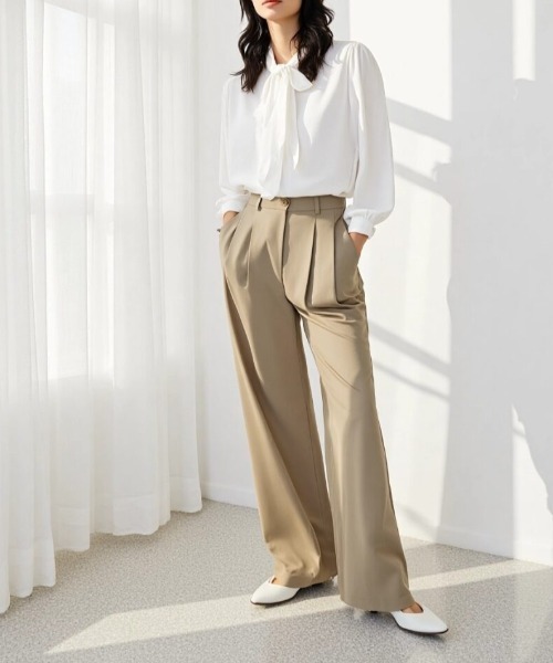 cammie(キャミー)の「ボウタイ付きブラウス(シャツ/ブラウス・レディース・ホワイト/ライトブルー・LARGE/MEDIUM)」の8枚目の写真