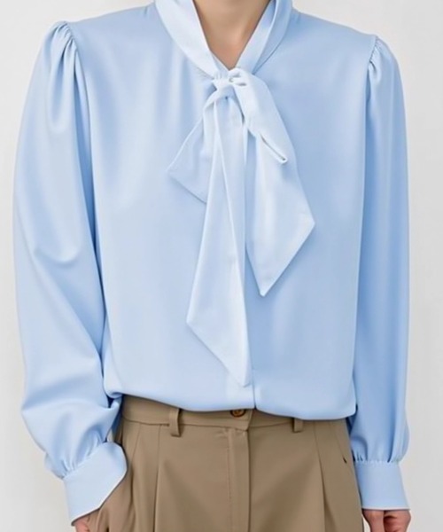 cammie(キャミー)の「ボウタイ付きブラウス(シャツ/ブラウス・レディース・ホワイト/ライトブルー・LARGE/MEDIUM)」の9枚目の写真