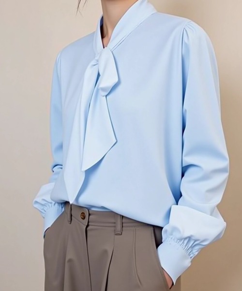 cammie(キャミー)の「ボウタイ付きブラウス(シャツ/ブラウス・レディース・ホワイト/ライトブルー・LARGE/MEDIUM)」の10枚目の写真