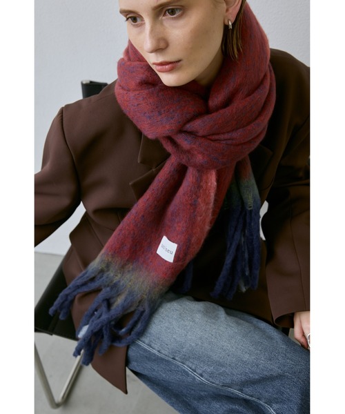 un/neu（アンノイ）の「ミックス配色マフラー / アウトラインカラーストール（マフラー・レディース・オレンジ/ピンク/ブラック・FREE）」の22枚目の写真