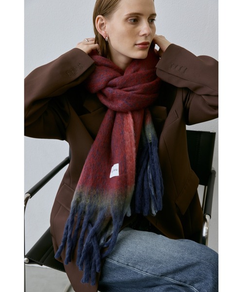 un/neu（アンノイ）の「ミックス配色マフラー / アウトラインカラーストール（マフラー・レディース・オレンジ/ピンク/ブラック・FREE）」の19枚目の写真