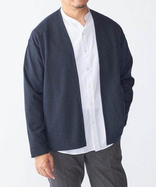 SHIPS（シップス）の「SHIPS:〈手洗い可能〉ドビー メッシュ ノーカラー カーディガン（カーディガン/ボレロ・メンズ・グレー/ダークグレー/ネイビー・SMALL/MEDIUM/LARGE/X-LARGE）」の3枚目の写真