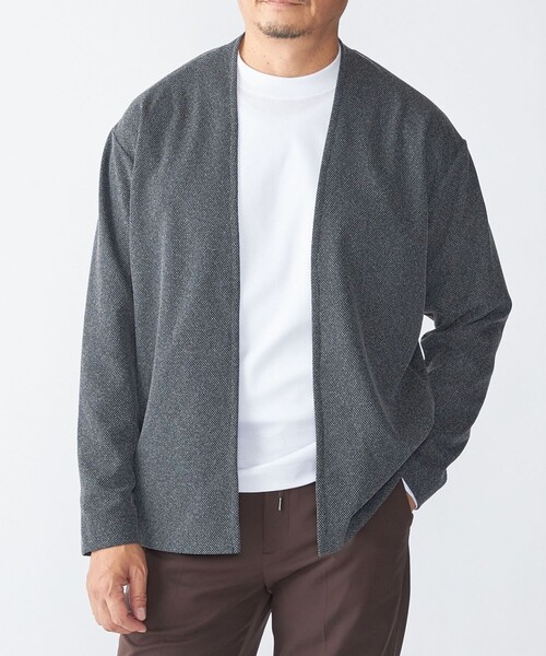 SHIPS（シップス）の「SHIPS:〈手洗い可能〉ドビー メッシュ ノーカラー カーディガン（カーディガン/ボレロ・メンズ・グレー/ダークグレー/ネイビー・SMALL/MEDIUM/LARGE/X-LARGE）」の2枚目の写真