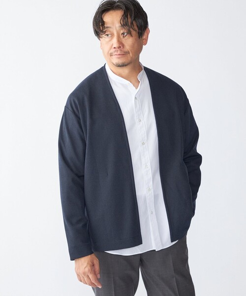SHIPS（シップス）の「SHIPS:〈手洗い可能〉ドビー メッシュ ノーカラー カーディガン（カーディガン/ボレロ・メンズ・グレー/ダークグレー/ネイビー・SMALL/MEDIUM/LARGE/X-LARGE）」の15枚目の写真