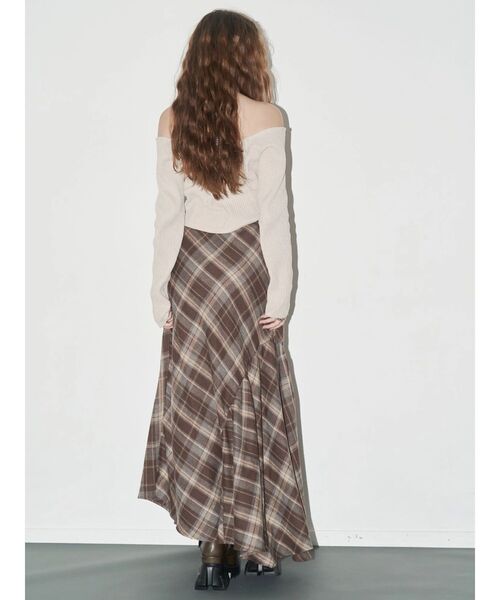 EVRIS スリーブデザインチェックアシンメトリースカート　トップス　上下セット スリーブデザインチェックアシンメトリースカート（スカート）｜EVRIS
